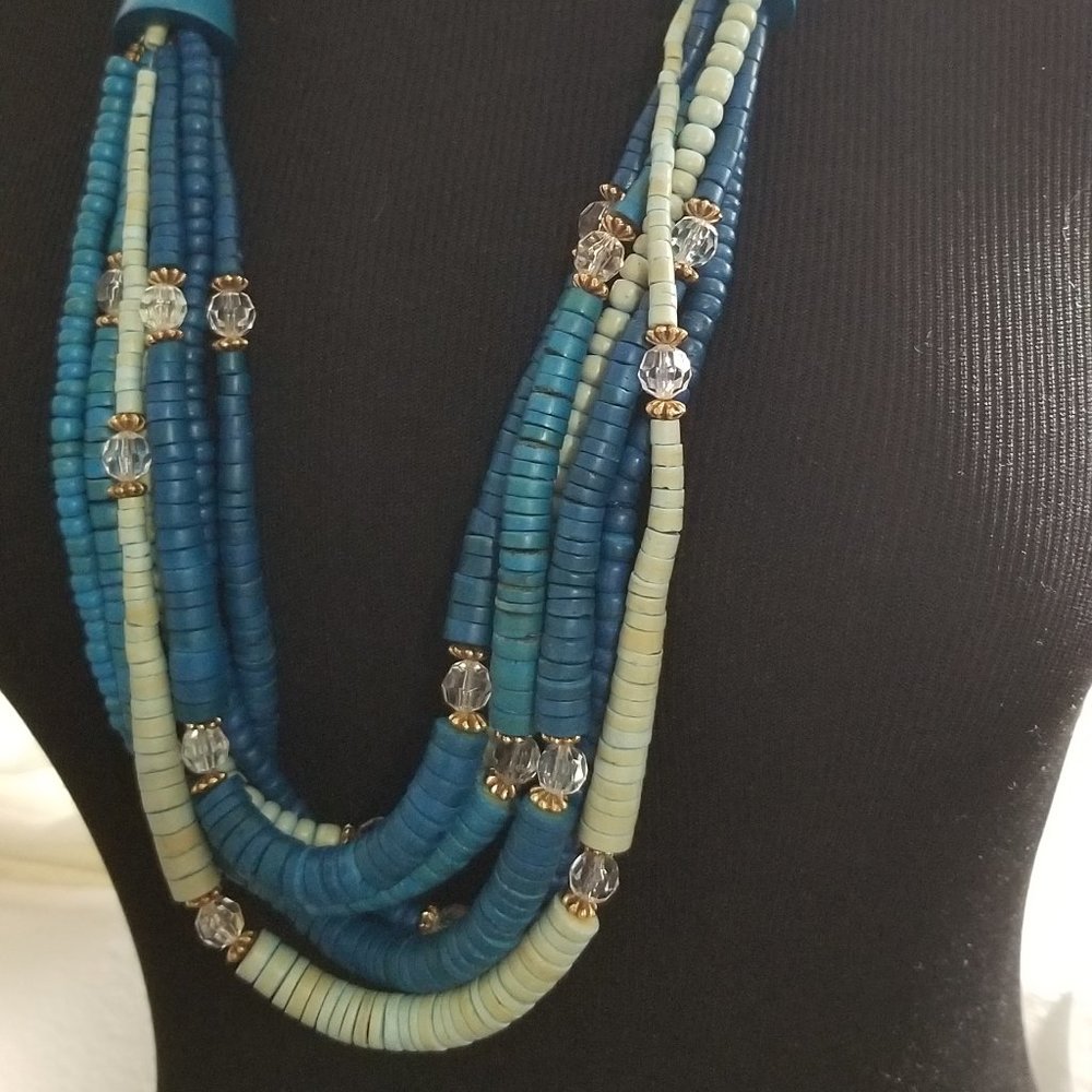 1980s Necklace Shades of Blue 7 Strands Boho Fun